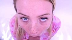 Super Cute 18yo Teen with freckles sucks big cock