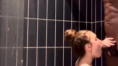 Petite Slut Sucks BBC in Shower