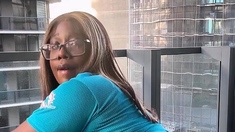 Thick Ebony with Big Tits Fucks BBC on the Balcony