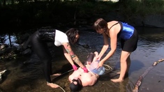 Femdom fetish mistresses fuck bdsm loser with strapon