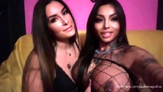 Two sexy brunette lesbians licking each others pussies