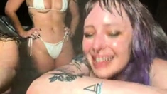 Sexy brunette lesbian threesome