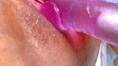 Stacked brunette goes solo toys and masturbation