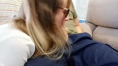 Blonde Babe's Clothes Ruined by Extreme Bukkake Before Work