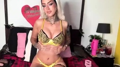 Big Boobed Blonde Masturbates With A Dildo In The Bathroom