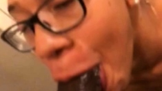 Big cock EXGF interracial busty geek coed blowjob