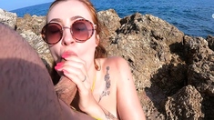 quick blowjob and fuck in front of the beach in sardinia