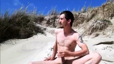 Exhibtionist jerking at the beach again